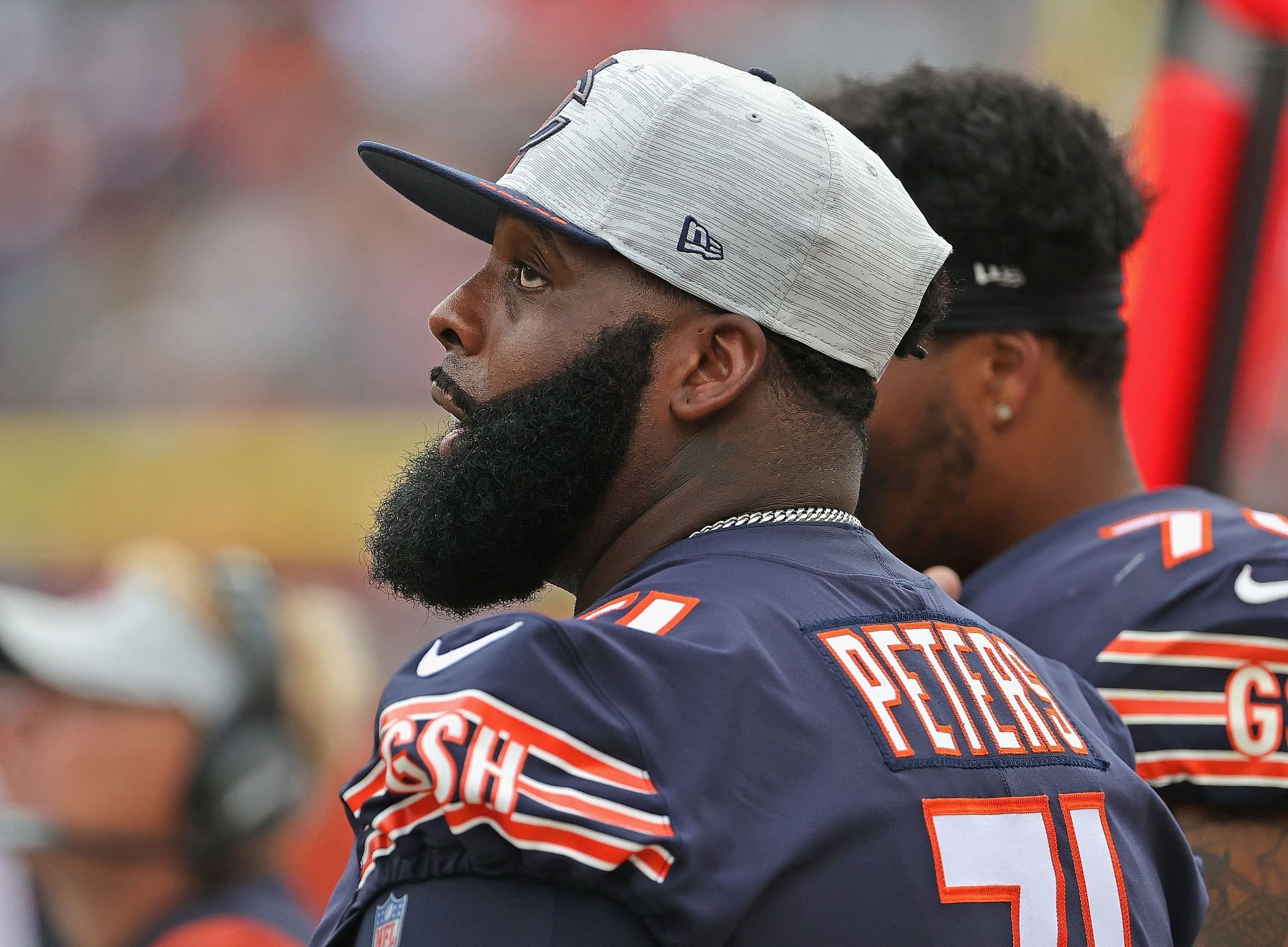 Jason Peters watches from the sidelines as his teammates take on the Buffalo Bills